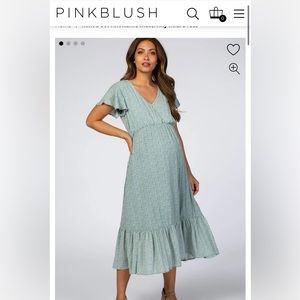 Pinkblush mint dot ruffle maternity midi dress - size small